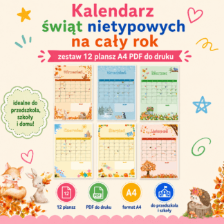 KALENDARZ ŚWIĄT NIETYPOWYCH – 12 plansz do druku!