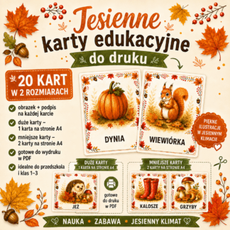 Jesienne Flashcards – 20 kart obrazkowych do druku 🍂
