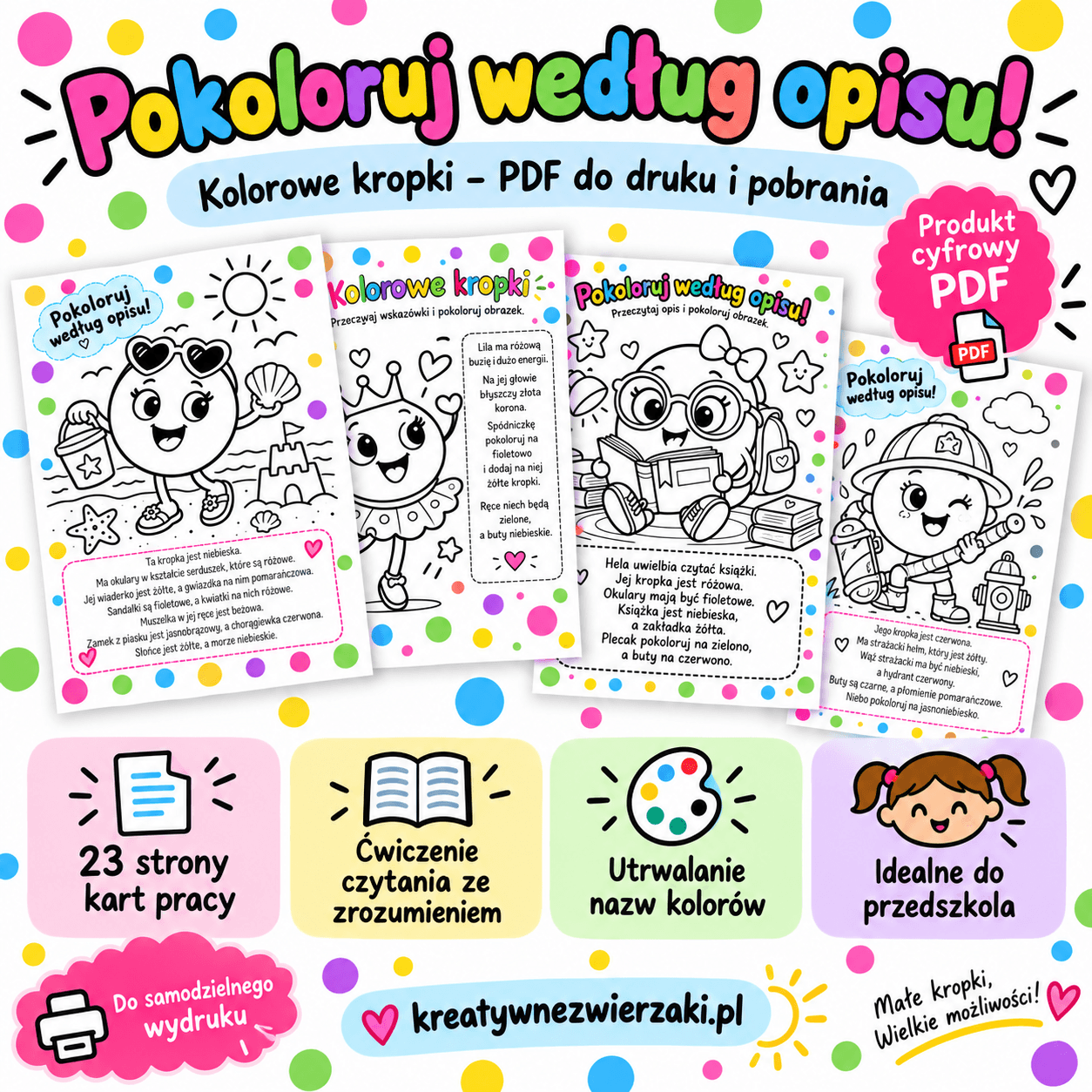 Kolorowanki z opisem na Dzień Kropki