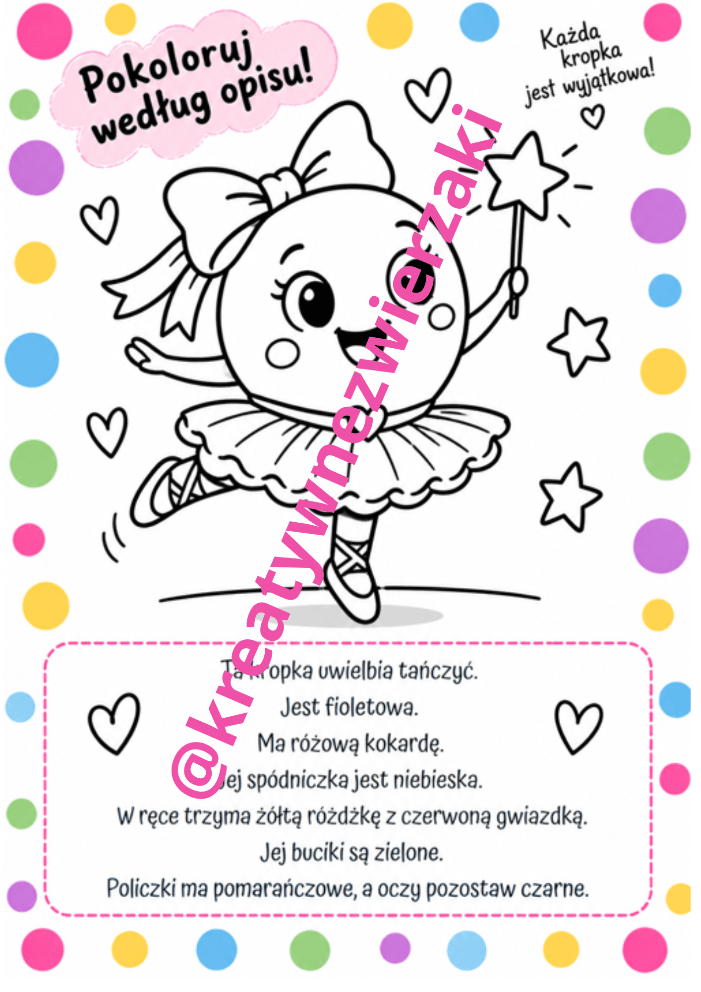 Kolorowanki z opisem na Dzień Kropki - obrazek 2